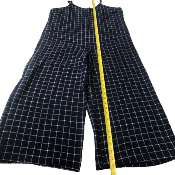 Anthropologie Monteau window pane plaid wide leg navy and white jumpsuit - Picture 12 of 15